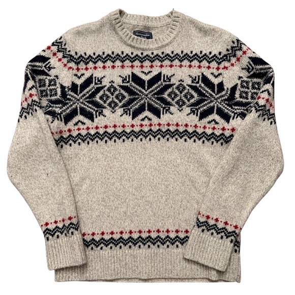 Abercrombie & Fitch Sweater Womens L Pullover Crewneck Nordic Christmas Beige - Picture 1 of 4